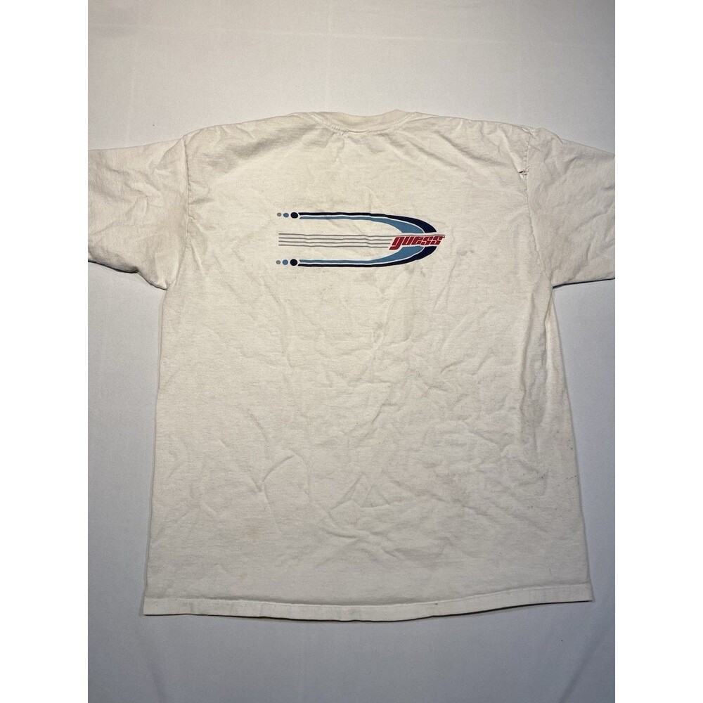 Vintage Guess Graphic T-Shirt White Blue Letters Retro Y2K XL - Picture 8 of 10